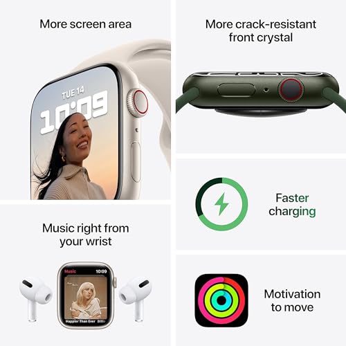 Apple Watch Series 7 (GPS + Cellular, 45MM) Silver Stainless Steel Case with Starlight Sport Band - MKJD3LL/A
