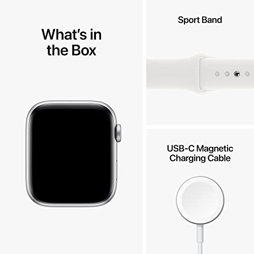 Apple Watch SE 2nd Generation (GPS) 44mm Aluminum Case with White Sport Band - M/L - Silver - MNTJ3LL/A