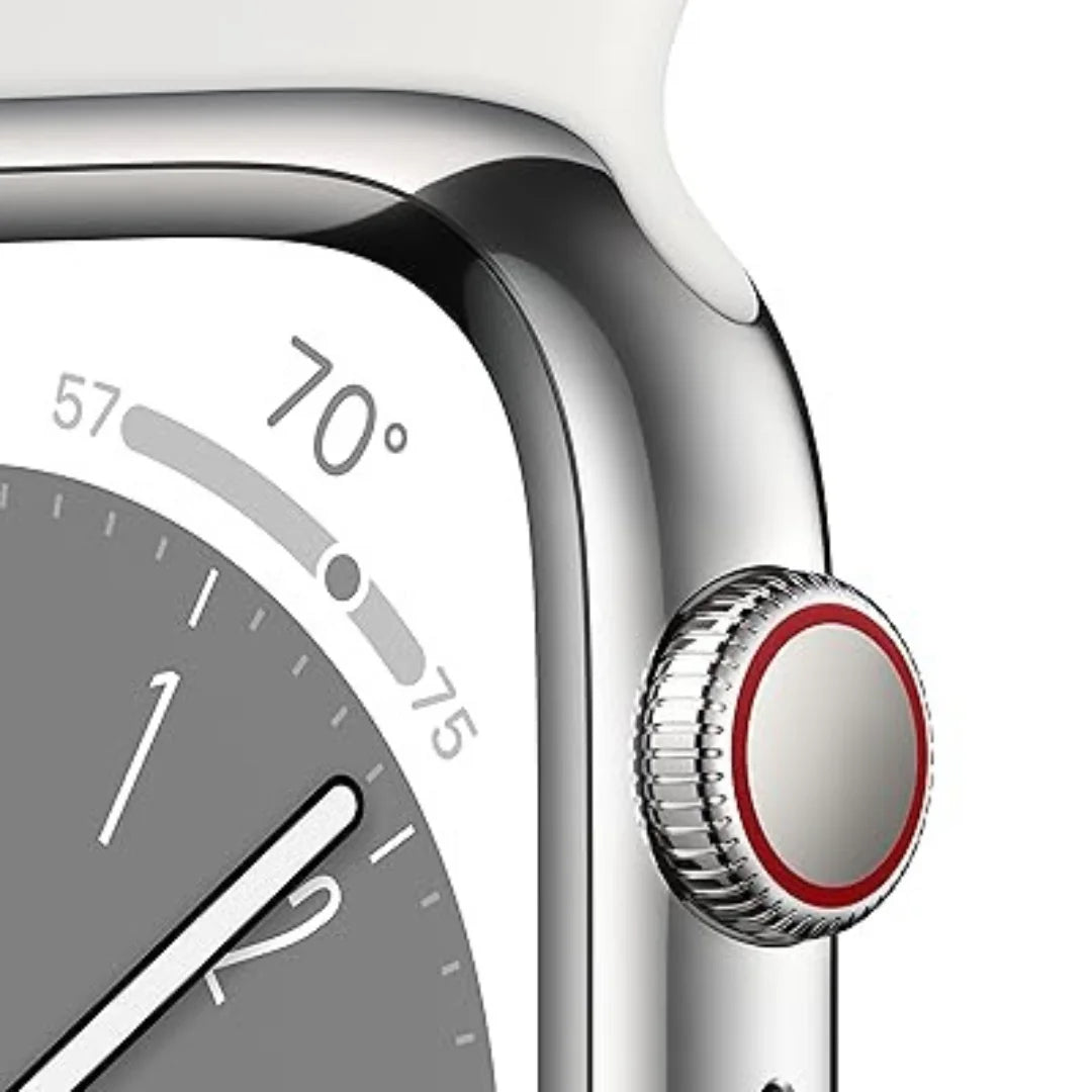 Apple Watch Series 8 (GPS+ Cellular 45MM) Silver Aluminum Case with White Sport Band - MP4Q3LL/A