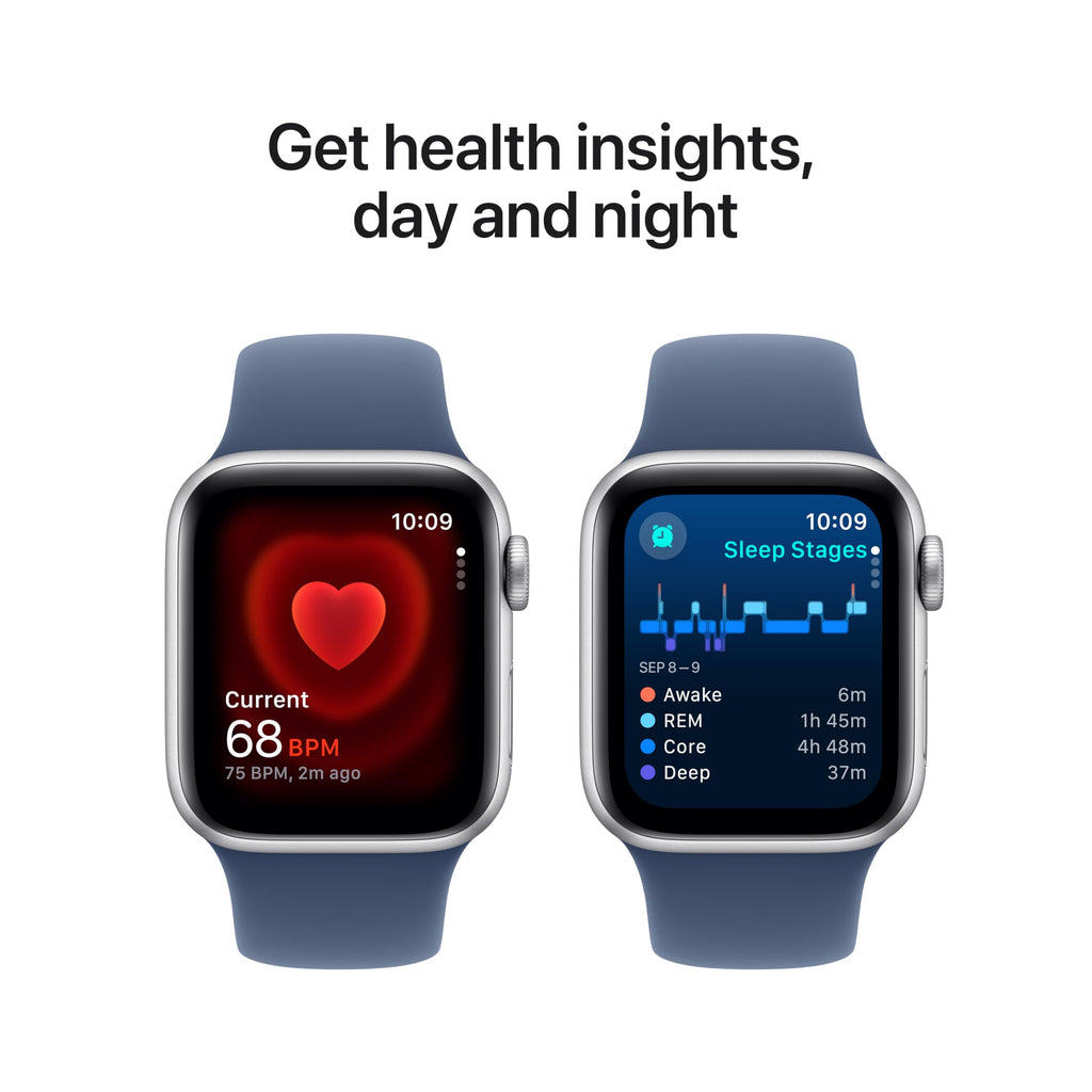Apple Watch SE 2nd Generation (GPS) 40mm Aluminum Case with Denim Sport Band - S/M - Silver - (2024) - MXEC3LL/A
