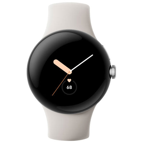 Google Pixel Watch 41mm LTE Polished Silver Stainless Steel with Chalk Band ? GA02832-US