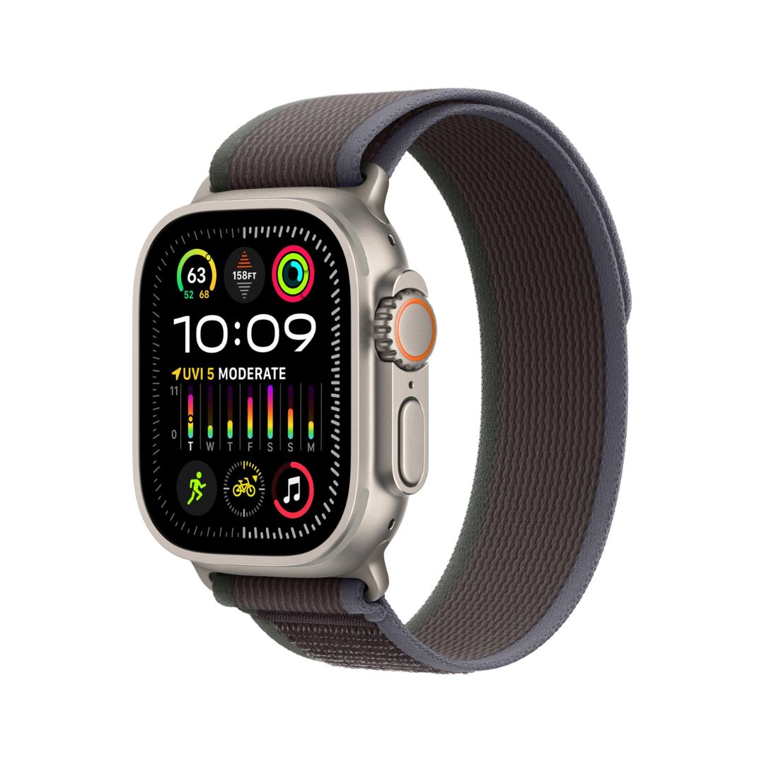 Apple Watch Ultra 2 (GPS + Cellular 49mm) Rugged Titanium Case with Blue/Black Trail Loop, M/L - MRF63LL/A