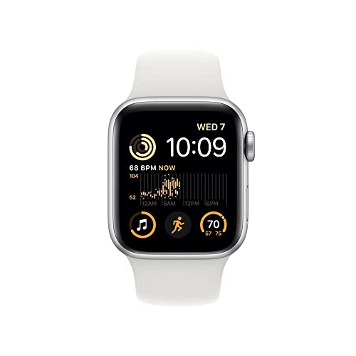 Apple Watch SE 2nd Generation (GPS) 40mm Aluminum Case with White Sport Band - M/L - Silver - MNTC3LL/A