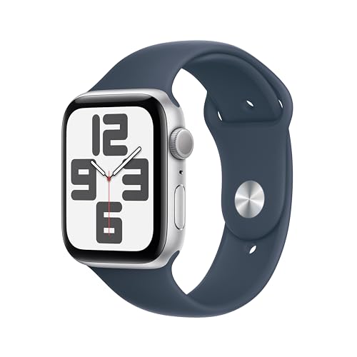 Apple Watch SE 2nd Generation (GPS) 44mm Silver Aluminum Case with Storm Blue Sport Band - M/L - MREE3LL/A