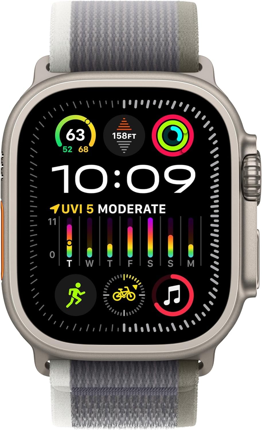 Apple Watch Ultra 2 [GPS + Cellular 49mm] Smartwatch with Rugged Titanium Case & Green/Grey Trail Loop M/L - MRF43LL/A