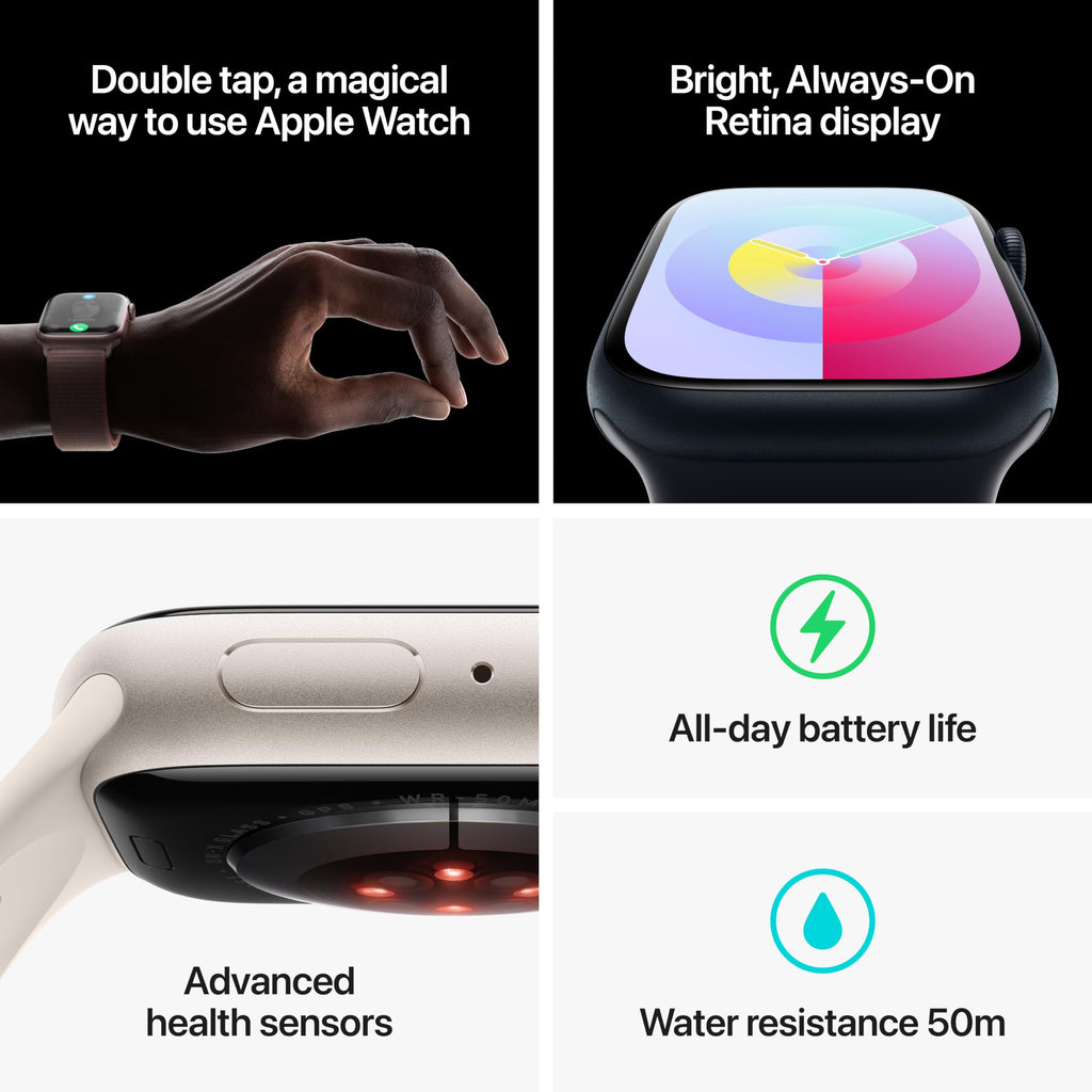 Apple Watch Series 9 GPS 45mm Midnight Aluminum Case with Midnight Sport Band - S/M - MR993LW/A