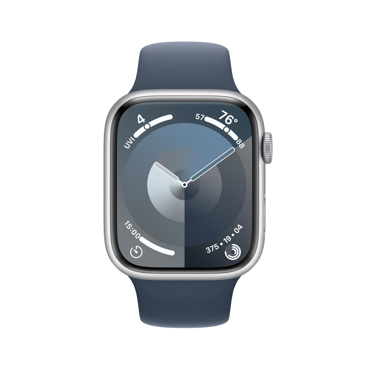Apple Watch Series 9 (GPS + Cellular) 45mm Aluminum Case with Storm Blue Sport Band - M/L - Silver - MRMH3LL/A