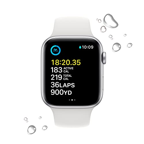 Apple Watch SE 2nd Generation (GPS) 44mm Aluminum Case with White Sport Band - M/L - Silver - MNTJ3LL/A