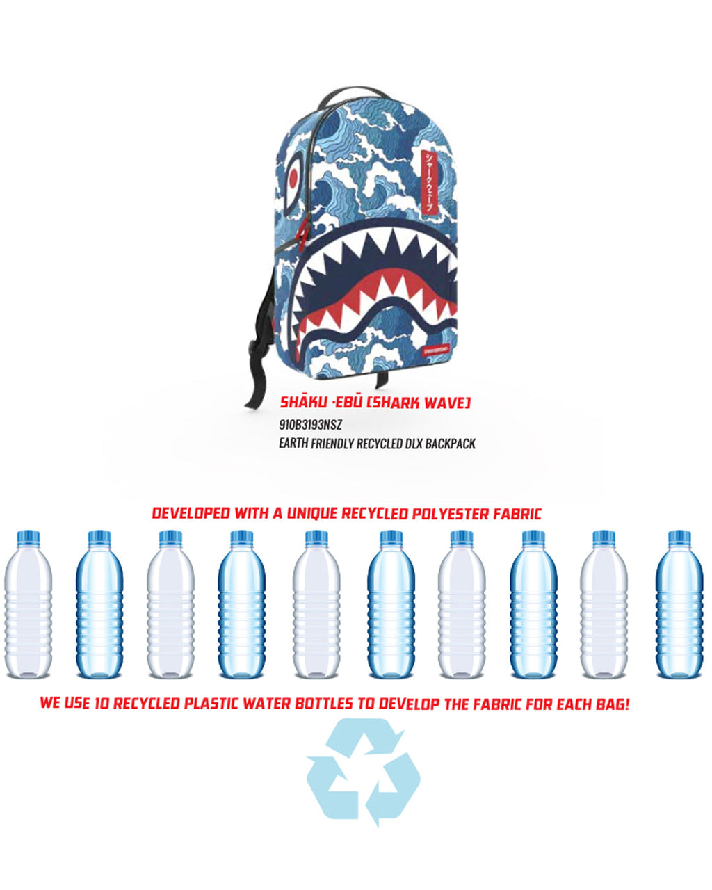 THE SHARK WAVE (made from 100% recycled plastic bottles from the ocean)