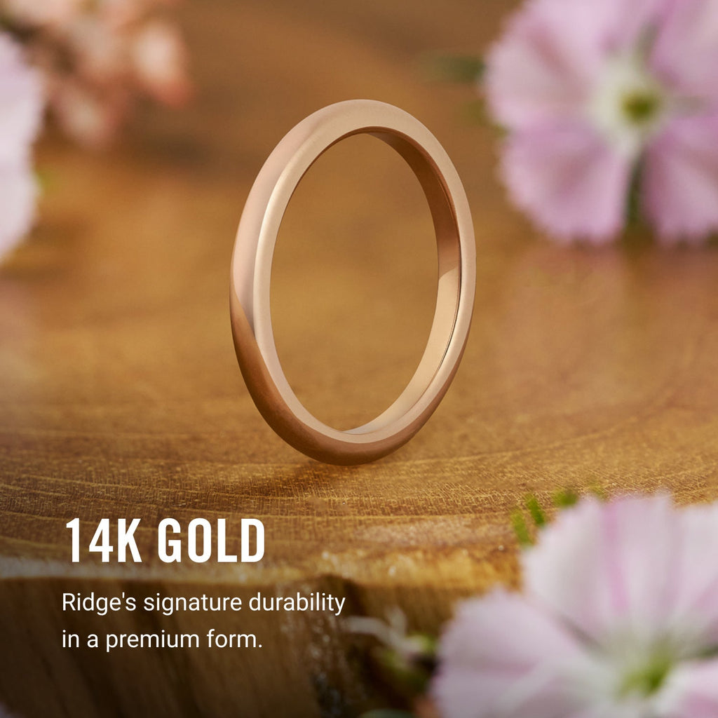 Ridge 2mm Rounded Ring Set - 14K Rose Gold