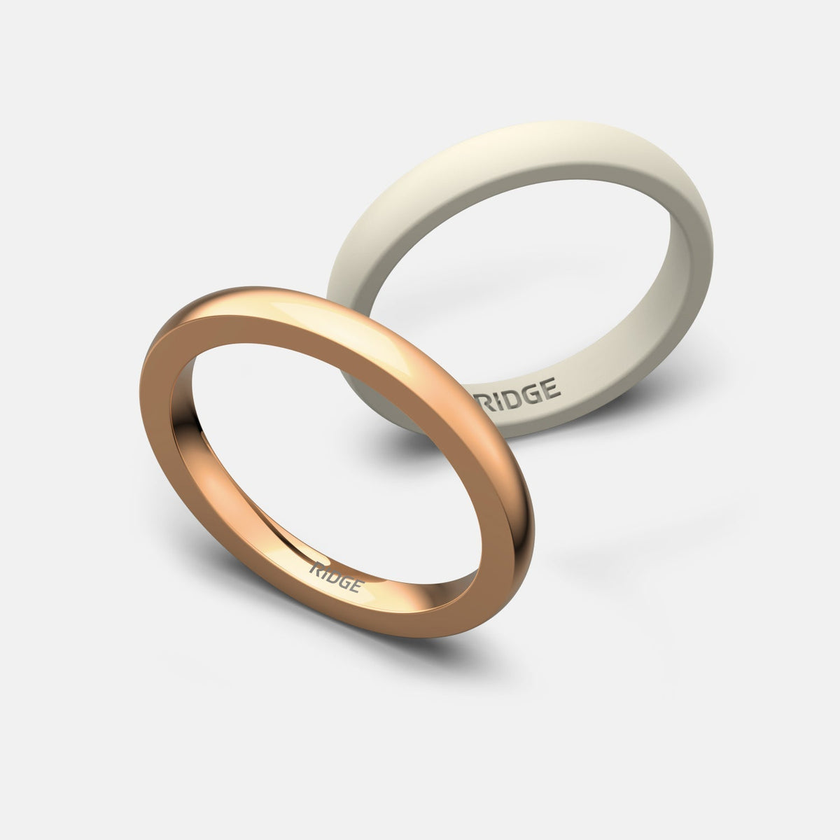 Ridge 2mm Rounded Ring Set - 14K Rose Gold