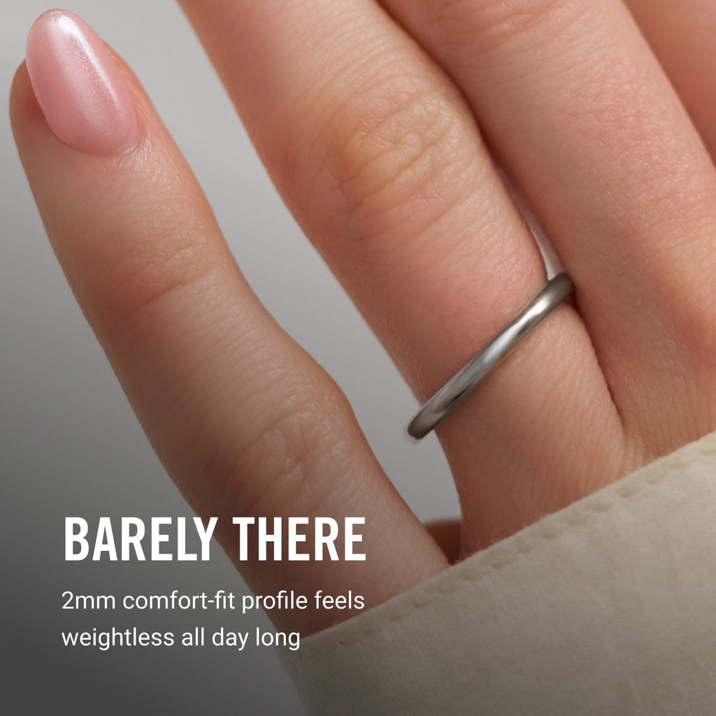 Ridge 2mm Rounded Ring Set - 14K White Gold