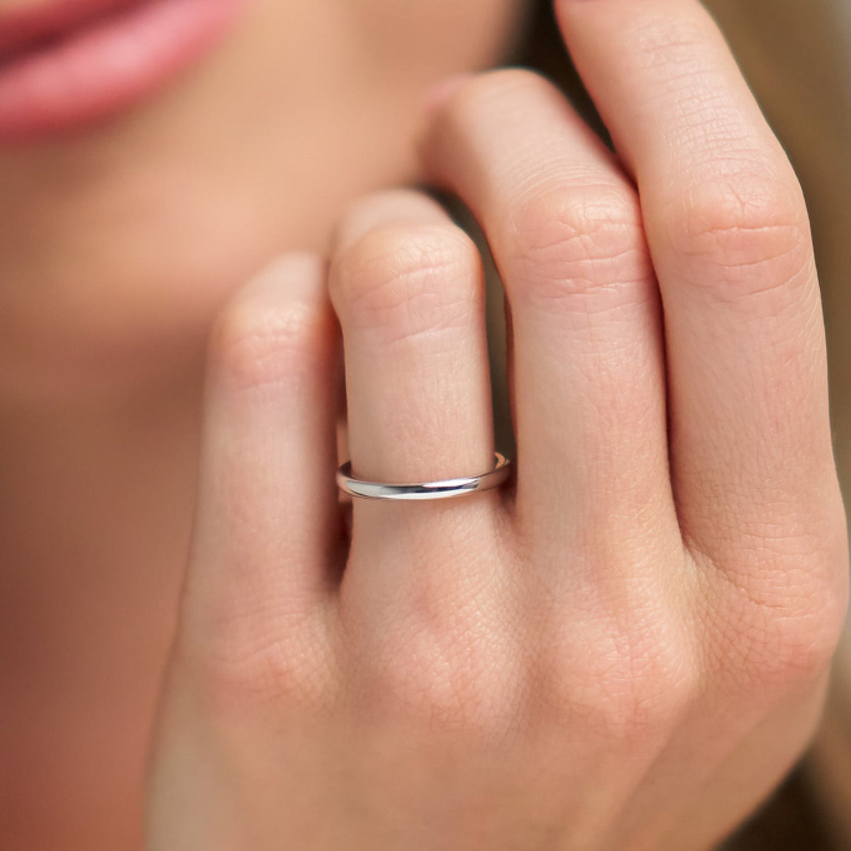 Ridge 2mm Rounded Ring Set - 14K White Gold