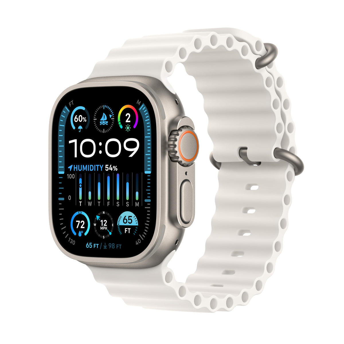Apple Watch Ultra 2 [GPS + Cellular 49mm] Smartwatch with Rugged Titanium Case & White Ocean Band M/L - MREJ3LL/A