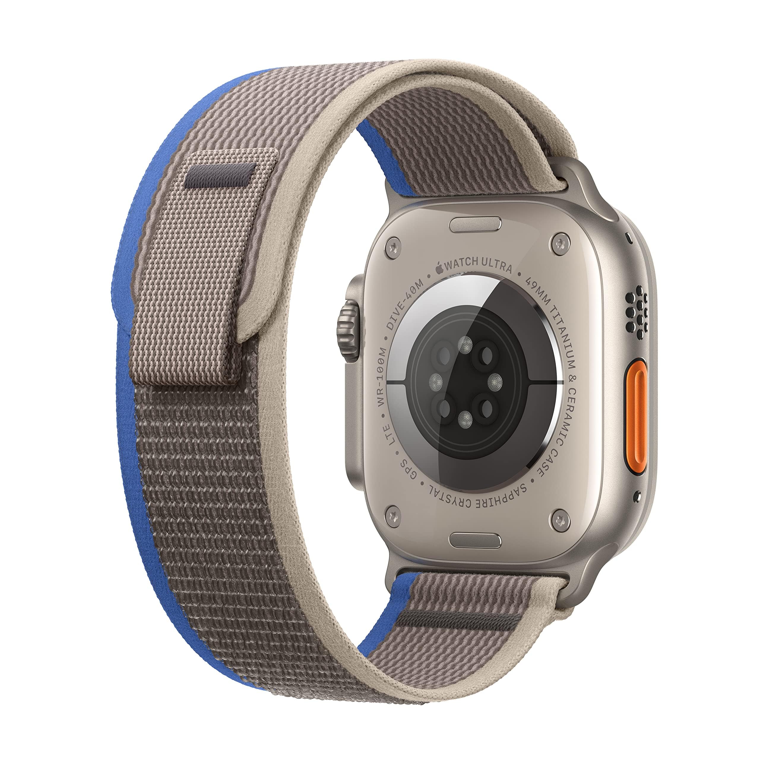Apple Watch Ultra (GPS + Cellular) 49mm Titanium Case with Blue/Gray Trail Loop - S/M - Titanium - MNHE3LL/A