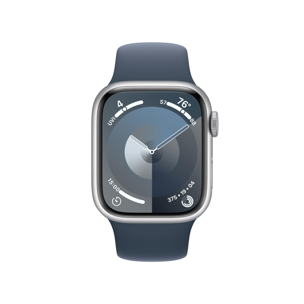 Apple Watch Series 9 (GPS + Cellular) 41mm Silver Aluminum Case w/ Storm Blue Sport band - S/M - MRHV3LW/A