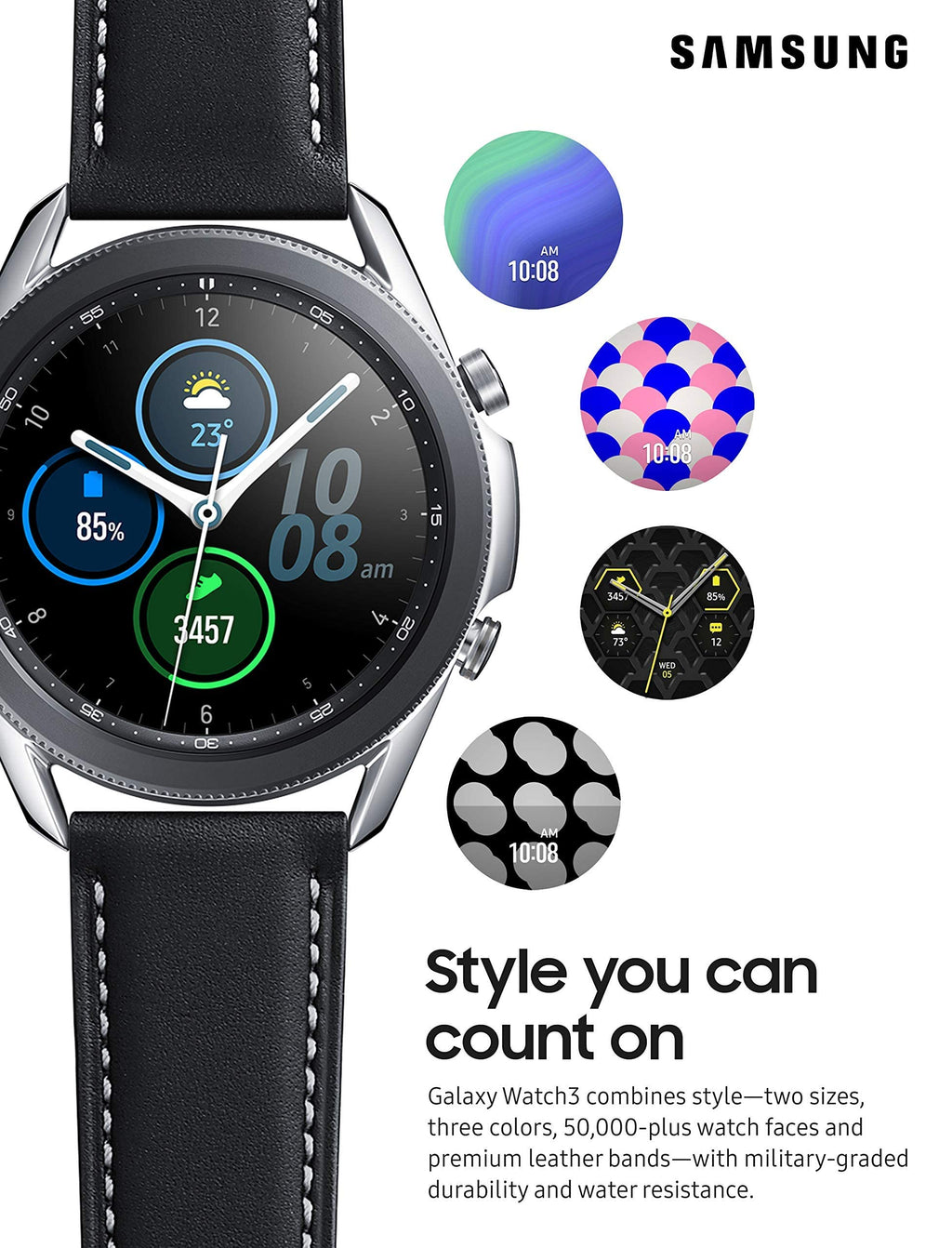 Samsung Galaxy Watch3 SM-R850 41mm Mystic Silver Stainless Steel Case with Black - SM-R850NZSAXAR
