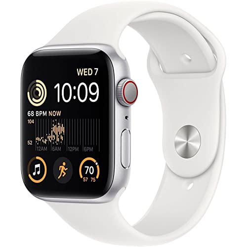 Apple Watch SE 2nd Gen GPS+Cel 44mm Aluminum Case White Sport Band - Silver - MNU63LL/A